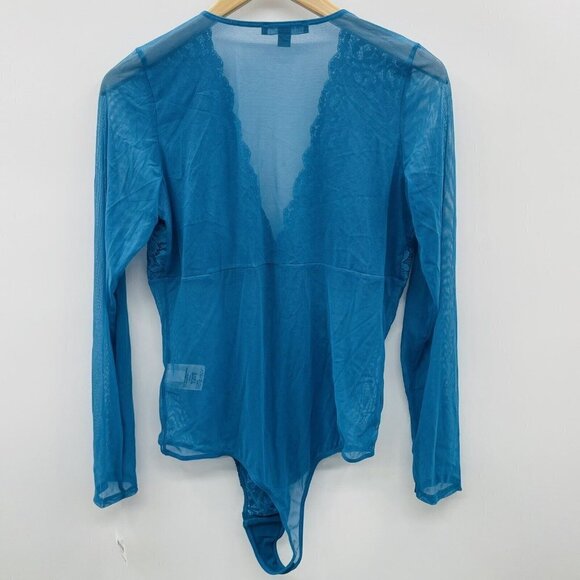 INC International Concepts Womens XL Long-Sleeve Lace Mesh Bodysuit Blue 891 - Picture 5 of 9